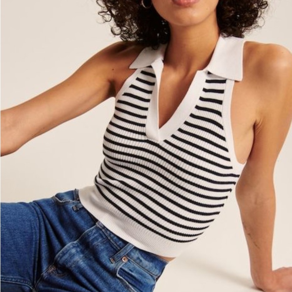 Abercrombie & Fitch striped knit ribbed sleeveless collared sweater top